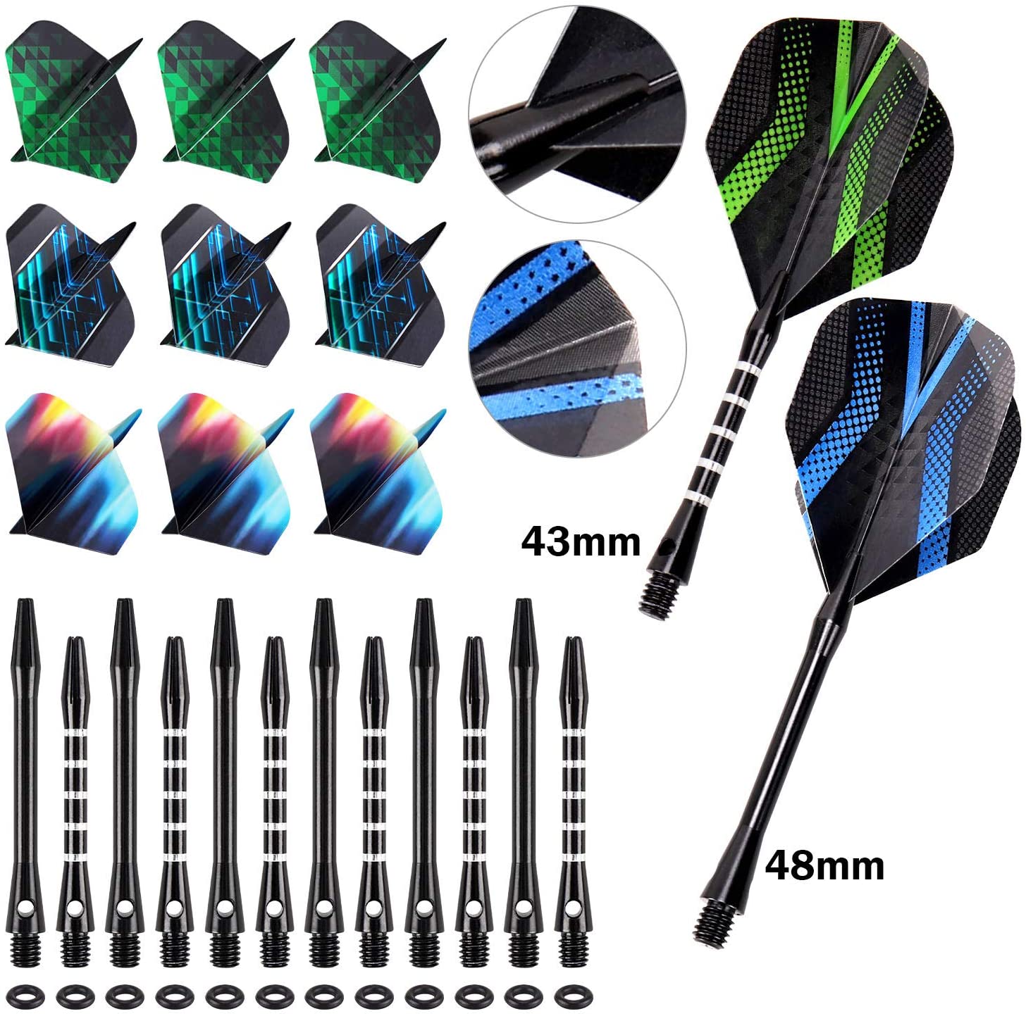 Grebarley 12pcs Steel Tip Darts Set 20/22g Metal Dart Set including Extra 9 Flights and 3 Shafts, blue and green - Image 4