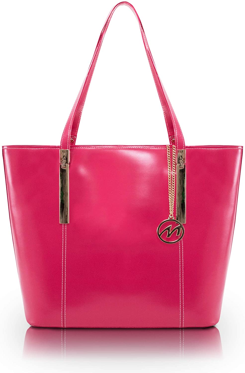 Leather Ladies' Tote with Tablet Pocket, Fuchsia, 13.50"x6"x14"