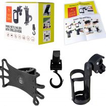 PRAM Stroller Bottle/Cup Holder, Phone Holder, Buggy Bag Hooks - Universal Pushchair Accessories Pack with Cupholder, Mobile Holder, and Pram Clip from TEDIBEE