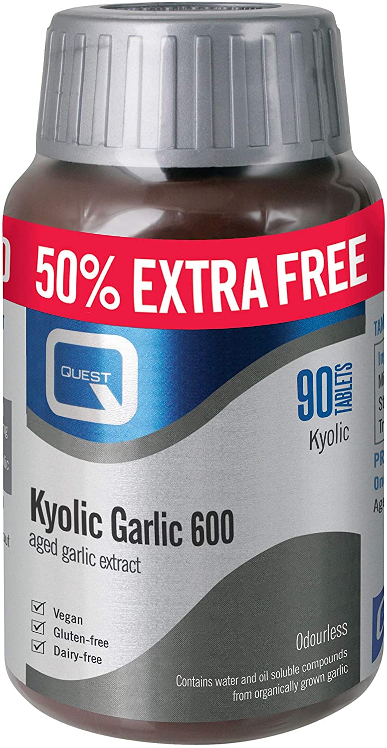 Quest, 90x Kyolic Garlic Tablets. High Strength 600mg Odourless Aged Garlic Extract for Heart Immune