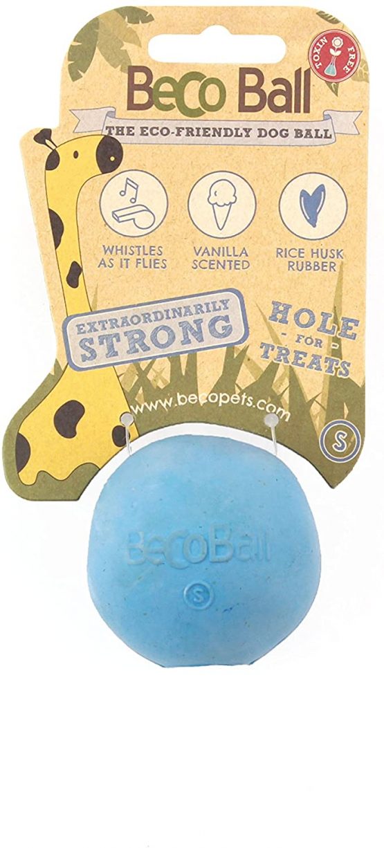 Beco Dog Ball - Eco Friendly Natural Rubber Hollow Chew Toy for Dogs - Extra Strong - Small - Blue