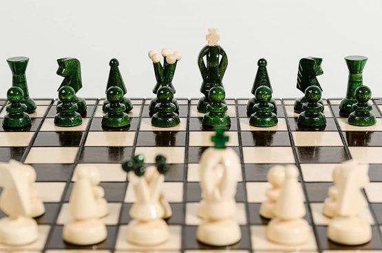 Great KINGDOM 35cm / 13.8in Handcrafted Wooden Chess Set with Draughts / Checkers / Drafts (Green)