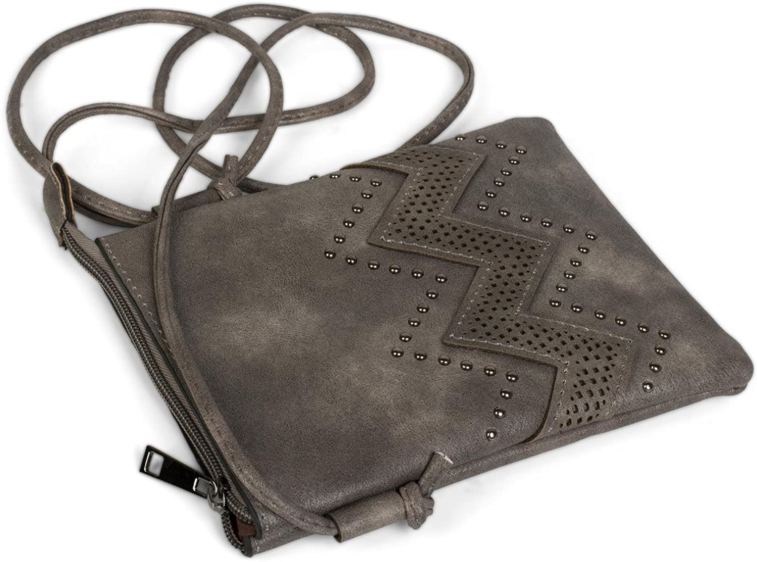 styleBREAKER Women's Mini Bag Crossbody with Zig-Zag Cutout and Studs, Shoulder Bag, Handbag, Purse 02012211, Colour:Taupe - Image 3