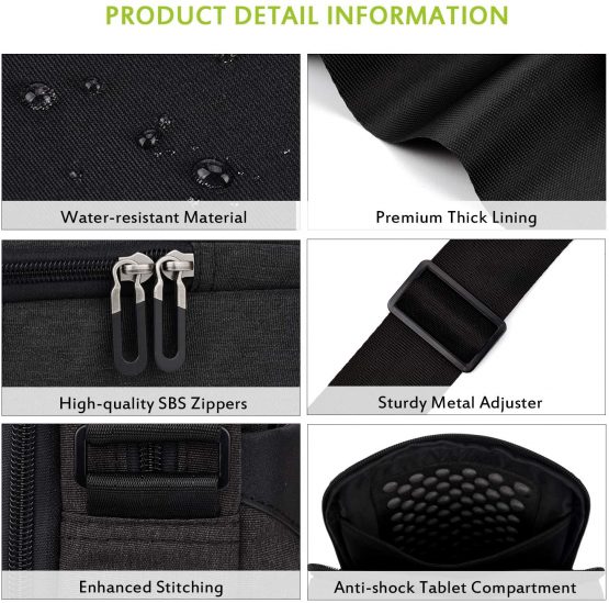 UBAYEE Man Shoulder Bag with Multiple Pockets (Fits 10.5 Inch iPad, Tablet), Dark Grey - Image 4