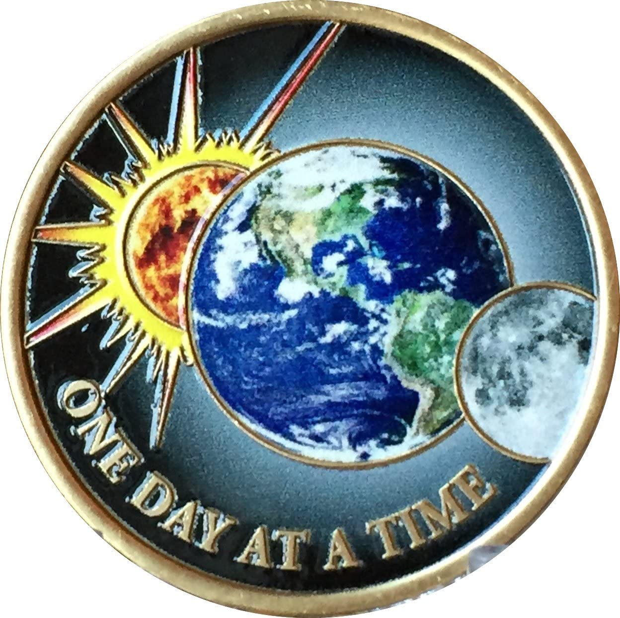 RecoveryChip One Day At A Time Universe Sun Moon Earth Medallion Color Serenity Prayer Chip, Black, Small - Image 3