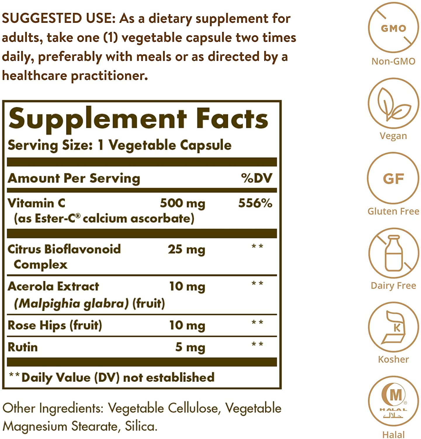 Solgar Ester-C Plus 500 mg Vitamin C Vegetable Capsules, Food Supplement, Pack of 250, Immune System Support - Image 2