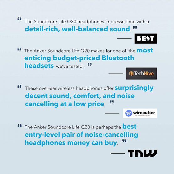 Anker Soundcore Life Q20 Hybrid Active Noise Cancelling Headphones, Wireless Over Ear Bluetooth Headphones, 40H Playtime, Hi-Res Audio, Deep Bass, Memory Foam Ear Cups, for Travel, Home Office - Image 2