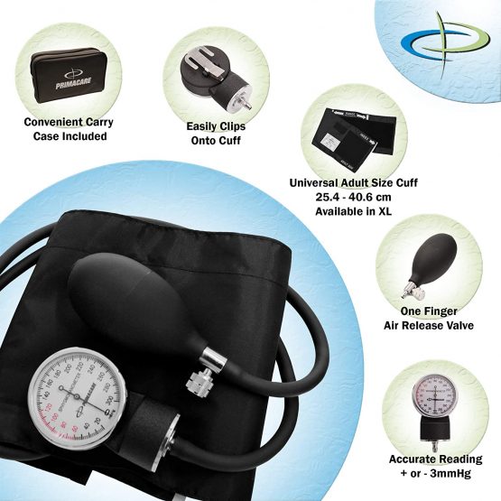 Primacare DS-9192 Classic Series Adult Size Professional Blood Pressure Kit with Aneroid Sphygmomanometer, Latex-Free Inflation System BP KIT with Nylon Cuff and stethoscope, Black - Image 2