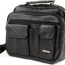 Leather Travel Bag with Carry Handle, Detachable Shoulder Strap and Mobile Phone Pocket (Dark Brown/Black/Tan).