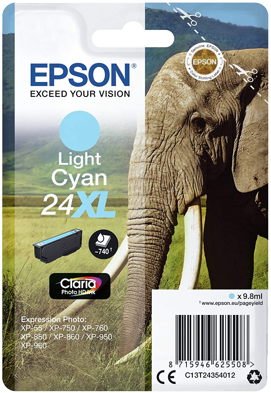 Epson 24XL Light Cyan Elephant High Yield Genuine, Claria Photo HD Ink Cartridge, XL High Capacity - Image 3