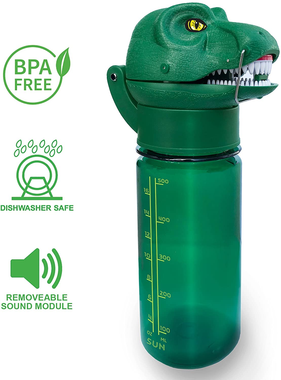 Sun Company RoarBottle T-Rex - Roaring Dinosaur Water Bottle for Kids, Green, 532 ml - Image 4