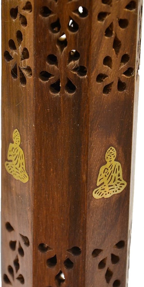 Newquay-Bonsai Sheesham Wood Tower Burner-Thai Buddha Incense Stick Holder, Mixed, Height 31cm Base 7.5 x 7.5cm - Image 3