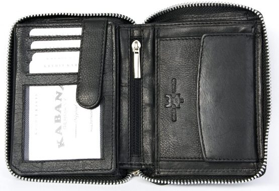 Men's Large Metal Zip-Around Black Leather Wallet - Image 2