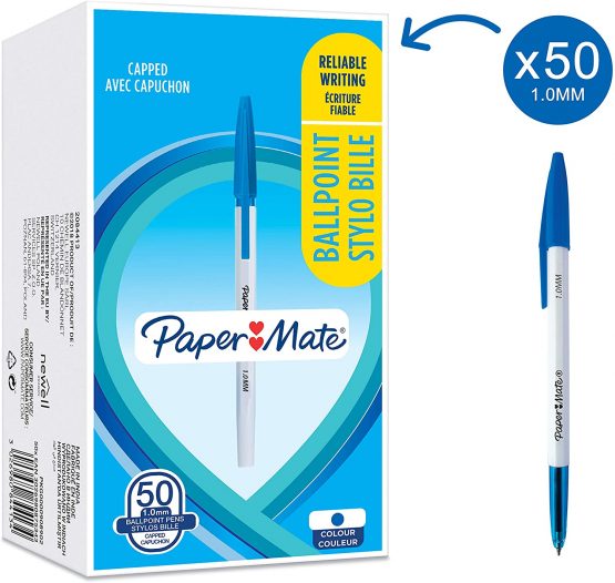 Paper Mate 045 Ballpoint Pens | Medium Point (1.0 mm) | Blue Ink | 50 Count