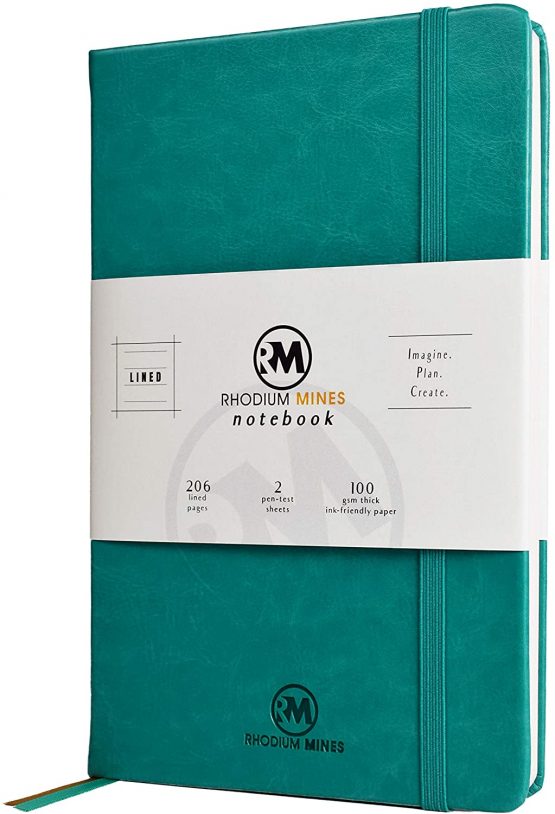 A5 Notebook, Lined - by Rhodium Mines®, (20.8cm x 13.1cm), Hardback | Premium 100gsm Thick Ivory Paper, Classic Ruled Writing Journal, Hardcover, PU Leather, (Turquoise)
