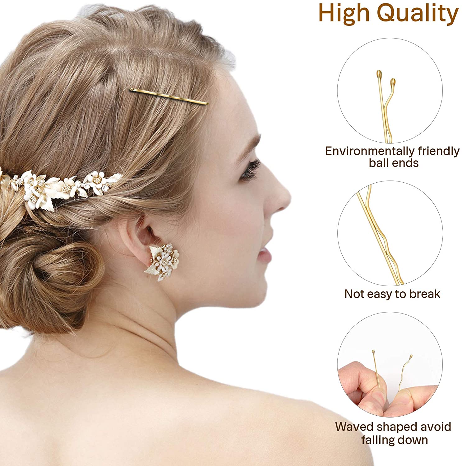 Blonde Bobby Pins, MORGLES 120 Pcs Hair Pins Hair Grips Blonde for Women with Box(5 cm/2Inches), 120 count (Pack of 1) - Image 3