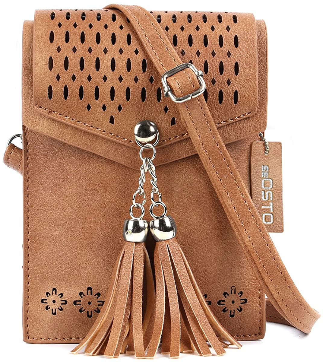 seOSTO Small Crossbody Bag, Women Cellphone Wallet Travel Purse with Tassel, Ladies Small Phone Bag Over the Shoulder Bags
