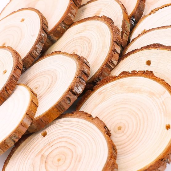 Fuyit Natural Wood Slices 30 Pcs 6-7cm Drilled Hole Unfinished Log Wooden Circles for DIY Crafts Wedding Decorations Christmas Ornaments with Free Gifts - Image 4