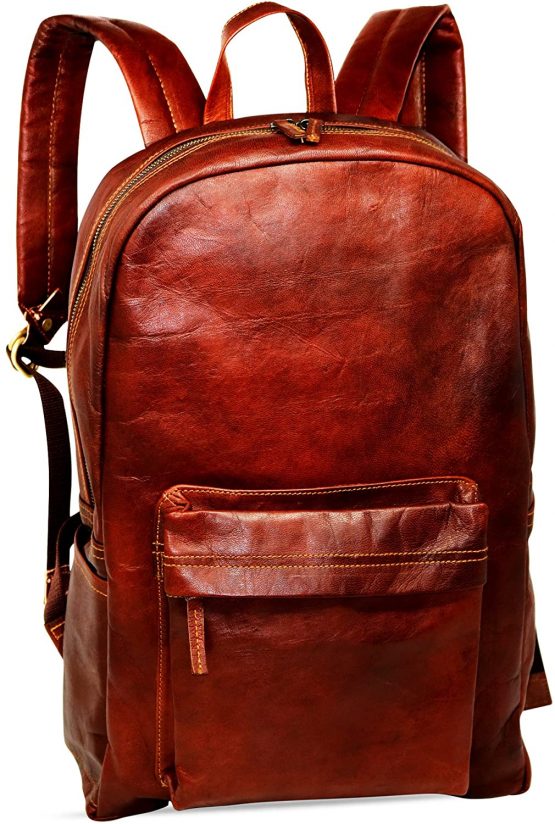 18" Brown Leather Backpack Vintage Rucksack Laptop Bag Water Resistant Casual Daypack College Bookbag Comfortable Lightweight Travel Backpack Hiking/Picnic Bag for Men