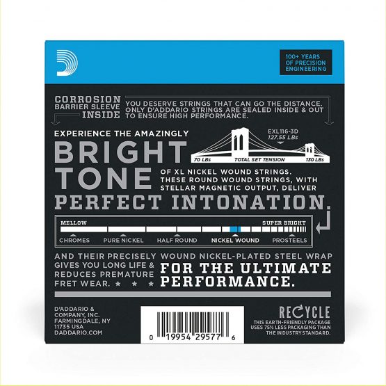 D'Addario EXL116-3D Nickel Wound Electric Guitar Strings, Medium Top/Heavy Bottom, 11-52, 3 Sets - Image 3