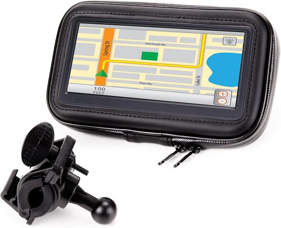 USA Gear Bike/Motorbike Handlebar Mount, Waterproof Weather Resistant 2-In-1 Design with 360 Degree Viewing and Touch Access - Compatible with Garmin Edge, Magellan eXplorist, TomTom Rider and More