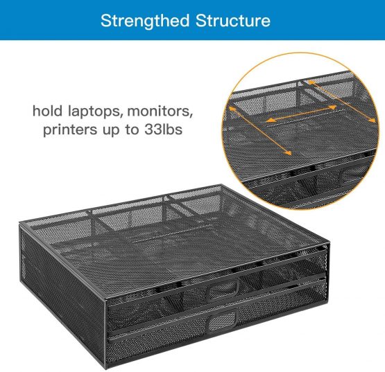 HUANUO Monitor Stand with 2 Storage Drawers - Metal Mesh Desk Organisers, Support Laptop, Notebook, PC, Monitor, Printer, Scanner up to 15 KG - Image 3