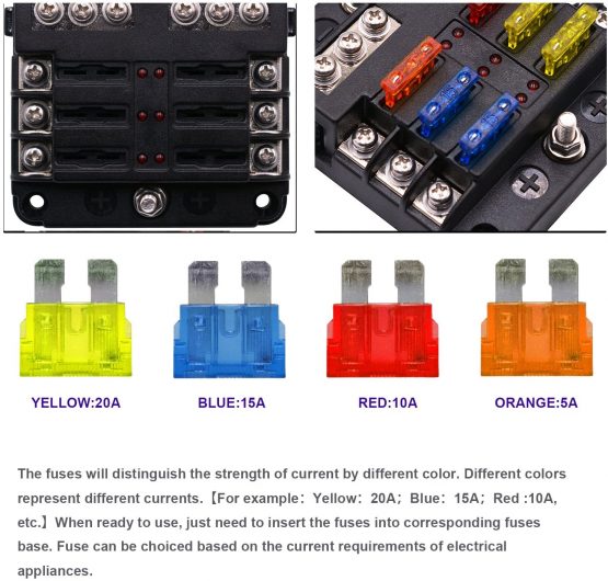 Tawveml 6 Way Blade Fuse Box, 12V/24V Circuit Fuse Holder Box Block with Negative Bus, Car Standard Blade with LED Indicator for Automotive Car Boat Marine Truck - Image 4