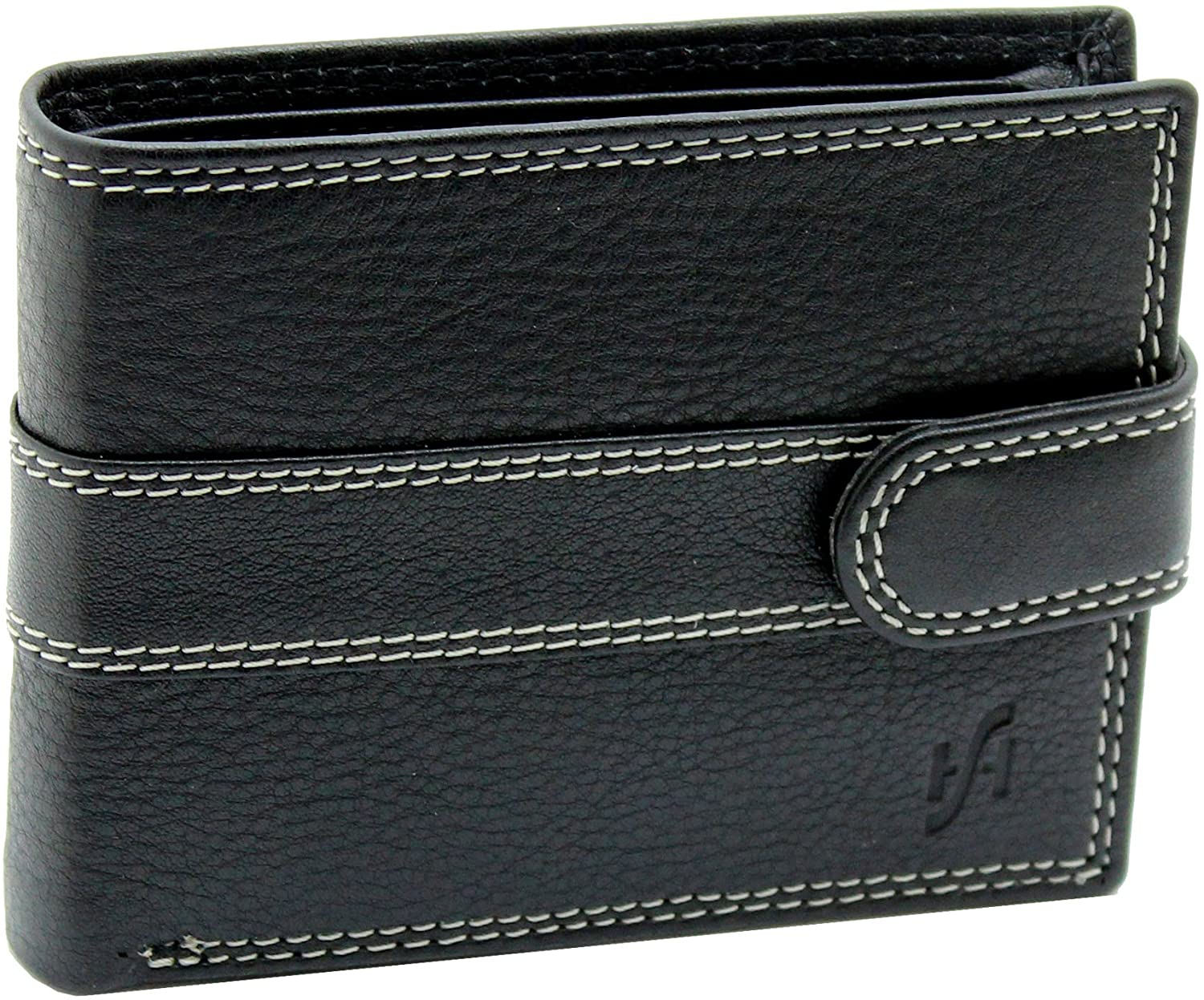 STARHIDE Mens RFID Safe Blocking Leather Passcase Wallet Black with Coin Pocket Gift Boxed 1120, 12cm x 9cm x 2cm
