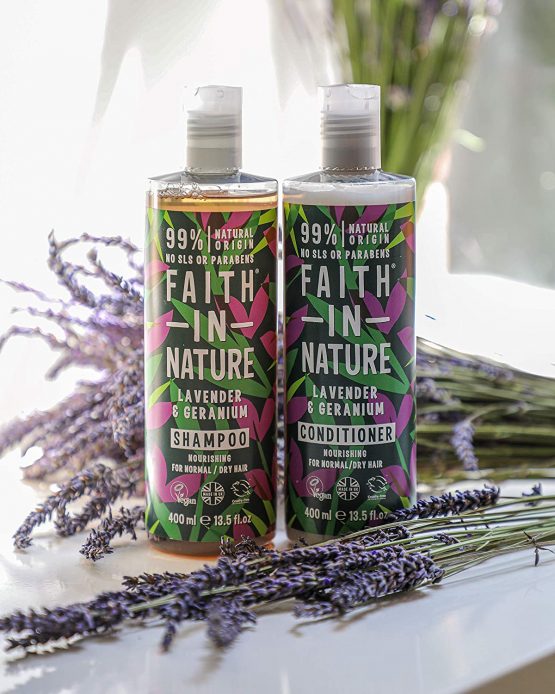 Faith In Nature Natural Lavender and Geranium Shampoo and Conditioner Set, Nourishing, Vegan and Cruelty Free, No SLS or Parabens, For Normal to Dry Hair, 2 x 400 ml