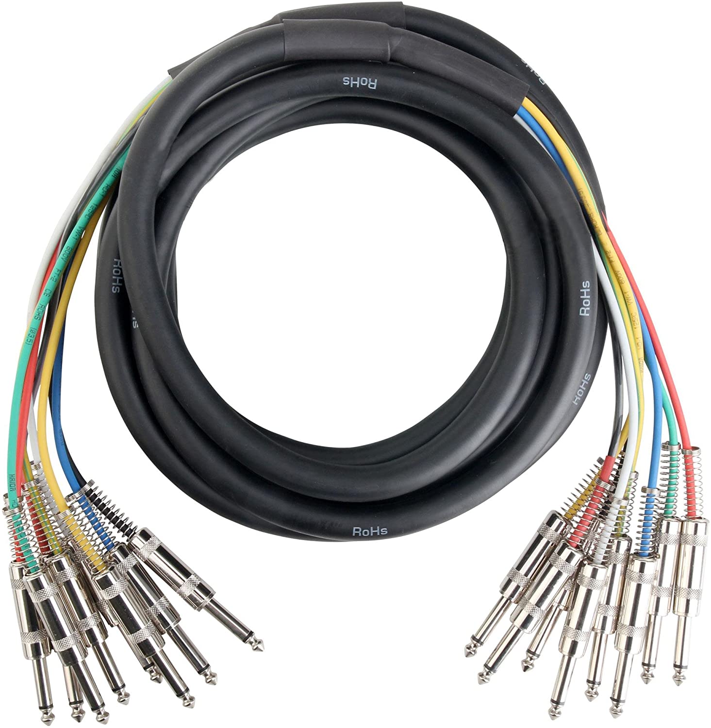Pronomic 8 x 6.3mm Mono to Mono 8m Multicore Stage Cable for Studio & Stage, Hand-Soldered, Braided, Compatible with Amplifier, Mixers