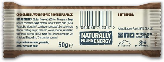 TREK High Protein Flapjack Cocoa Oat, 50 g - Gluten Free Bars – Healthy Snack Bars – Plant Based Protein - Vegan Bars (Pack of 16 Bars) - Image 3