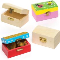 Baker Ross ET127 Mini Wooden Jewellery Box Treasure Chests, Creative Arts and Crafts for Kids (Pack of 4), 8cm x 5cm