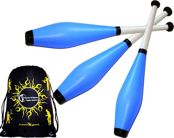 Juggle Dream TRAINER Juggling Clubs Set of 3 (13-Colour-Combos) + Flames N Games Travel Bag! 3x Juggling Clubs for Training - Ideal For Kids & Beginners! (Blue) - Image 2