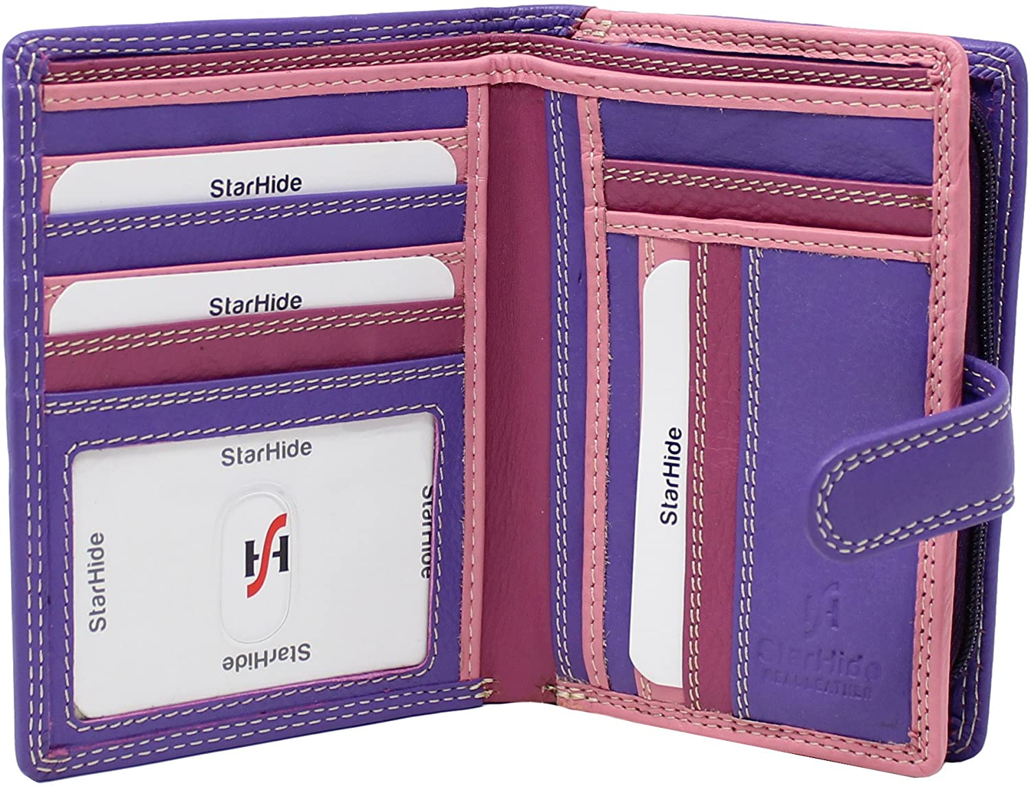 STARHIDE Multicoloured Womens Purse, RFID Blocking Compact Wallet with Extra Card Capacity