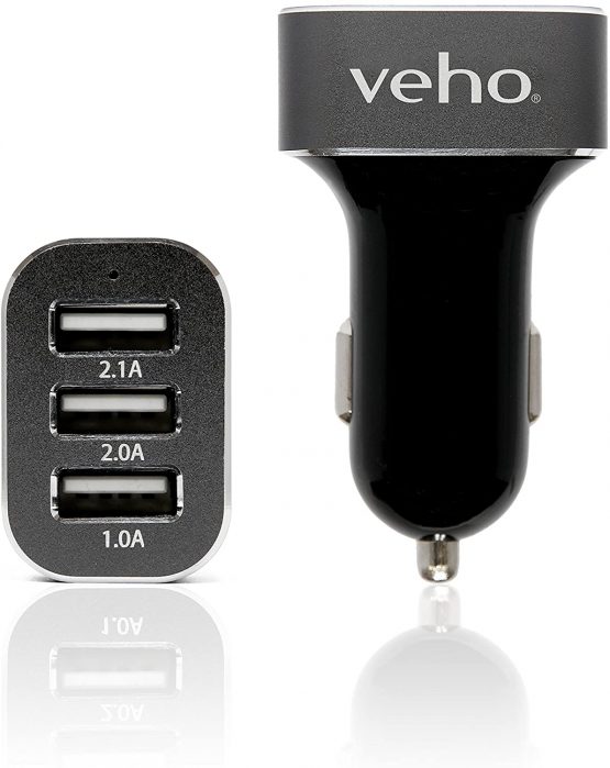 Veho Triple USB 5V 5.1A Car Power Charger for Smartphones & Tablets, Action Cameras, Power Banks, Portable Speakers - Black (VAA-010)