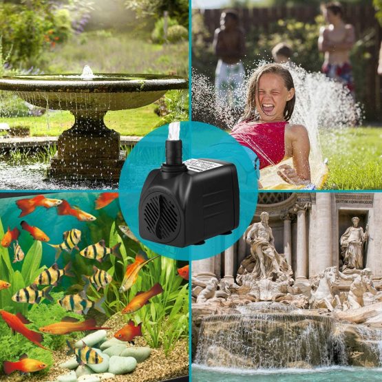 Cadrim Submersible Water Pump, Aquarium Water Pumps 1200L/H 25W Fountain Water Pump with 2 Nozzles For Pet Fountains/Pond/Aquarium/Fish Tank/Statuary/Hydroponics 300Gph - Image 2