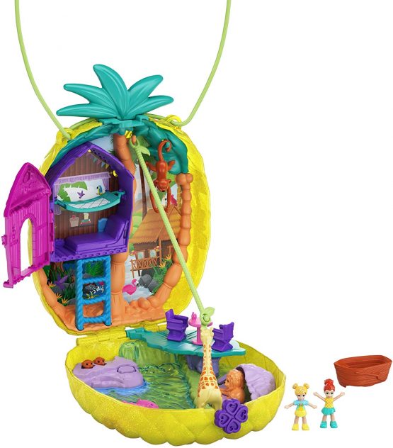 ​Polly Pocket Tropicool Pineapple Wearable Purse Compact with 8 Fun Features, Micro Polly and Lila Dolls, 2 Accessories and Sticker Sheet; For Ages 4 and Up