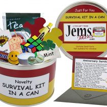 Anniversary Survival Kit In A Can. Humorous Novelty Gift - Anniversary Couple or Wedding Anniversary Present & Card All In One. Parents/Friends/Grandparents etc. Customise Your Can Colour. (Red/Yellow)