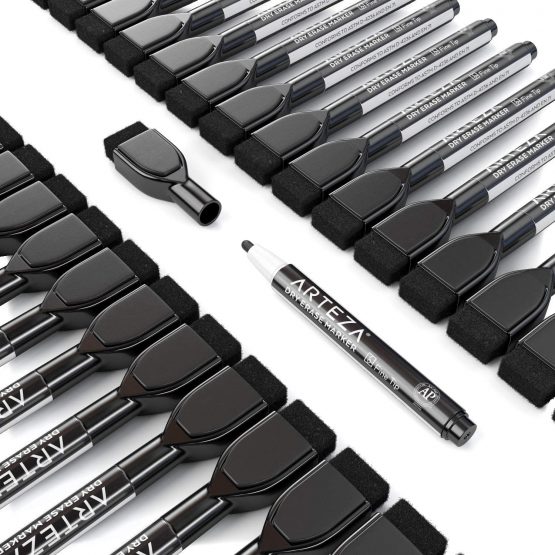 Arteza Magnetic Dry Erase Markers with Eraser, Pack of 36 (with Fine Tip), Black Color with Low-Odor Ink, Whiteboard Pens is Stationary Supplies School, Office, or Home - Image 3