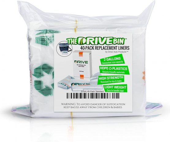 Liner Refill Kit (40 Pack) - The DRIVE Car Bin, Forty Pack of Custom Liners for Automotive Wastebasket, Rubbish & Recycle Bag