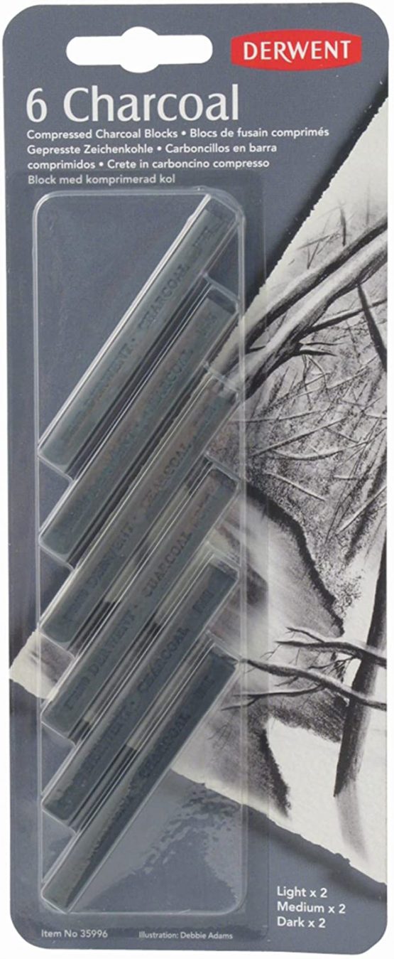 Derwent Charcoal Drawing Blocks, Set of 6 Compressed Charcoal Sticks, Professional Quality, 35996 - Black