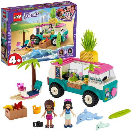 LEGO 41397 Friends Juice Truck Toy Playset with Emma, 2 Dolphins and Beach Scene, for Preschool Kids 4 + Year Old