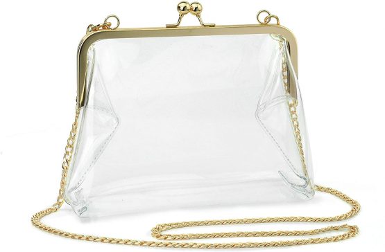 Hoxis Clear Transparent PVC Kiss Lock Chain Cross Body Bag Womens Clutch