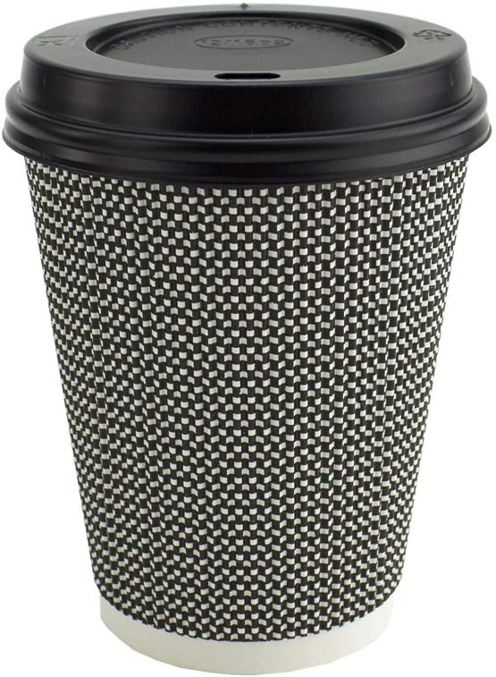 Signature Ripple Hot Cups - Disposable Coffee Cups with Lids for Takeaway Drinks - 50 Cups and 50 Lids - Triple Wall Insulated Paper Cups for Hot Drinks and Leak Proof Lids (8 oz)