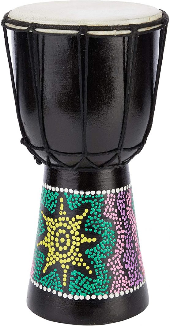 A-Star BDJ525 5 Inch Painted Colourful Djembe Drum - Authentic Handmade, Rope Tuned, Natural Head Educational Hand Drum - 25 cm Height, Brown