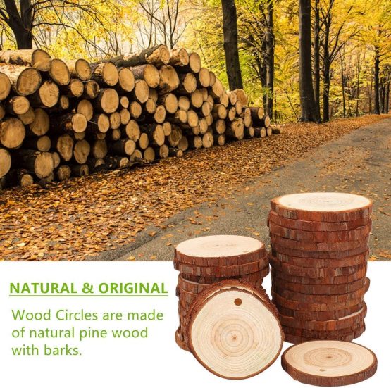 TICIOSH Wood Slices 6-7 cm Natural Wood Slices Drilled Hole Unfinished Log Wooden Circles for DIY Crafts Wedding Decorations Christmas Ornaments (30 pcs 6-7cm) - Image 2
