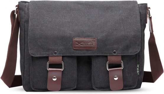 FANDARE Vintage Crossbody Bag Unisex Canvas Messenger Bag 7.9 inch iPad Satchel Bag Travel Shoulder Bag Working Bag Bookbag Briefcase for Men and Women Black