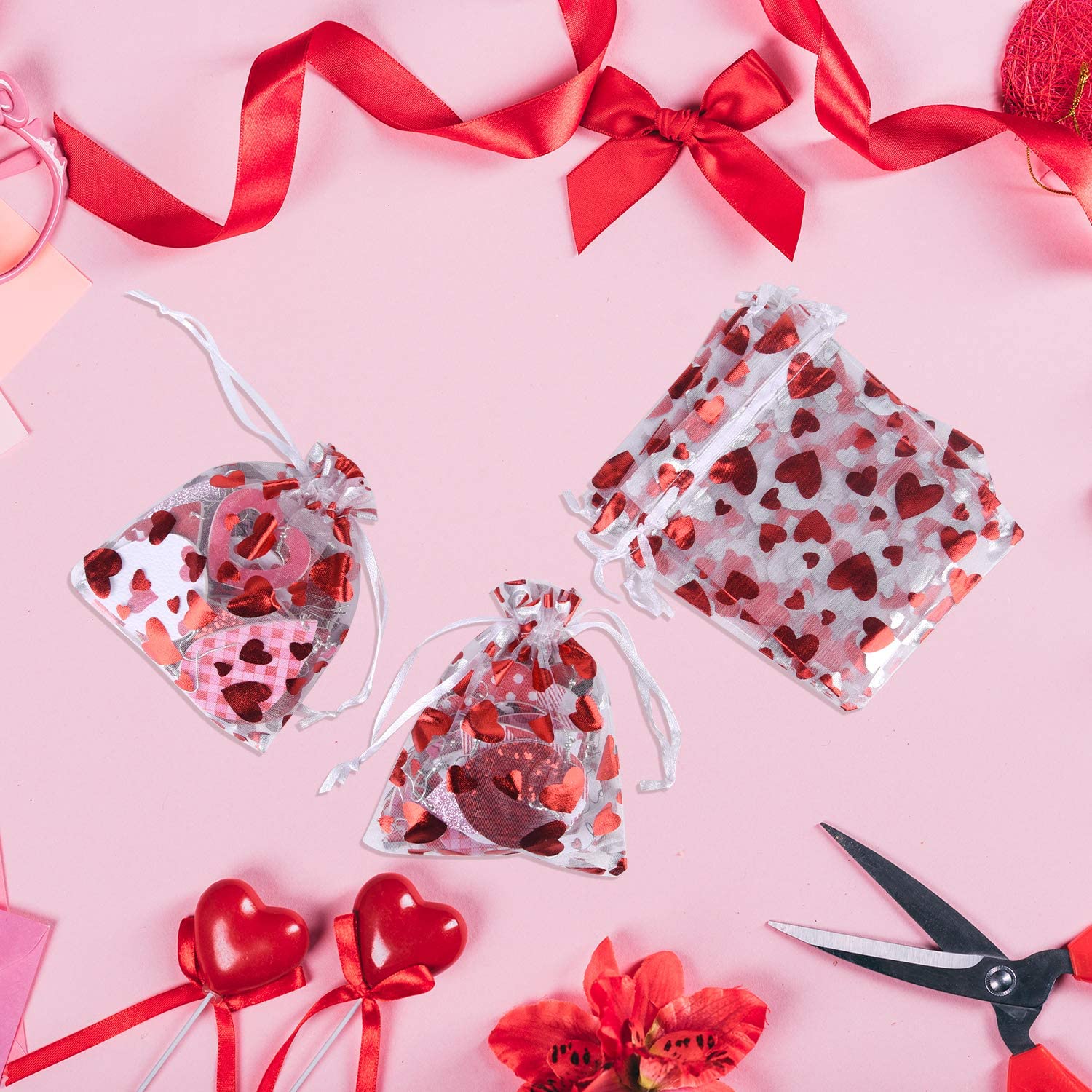 TUPARKA 120Pcs Gift Bags Love Heart Organza Bags Drawstring Pouches for Jewelry Packaging,Wedding Gift Bags Party Favor Bags - Image 3