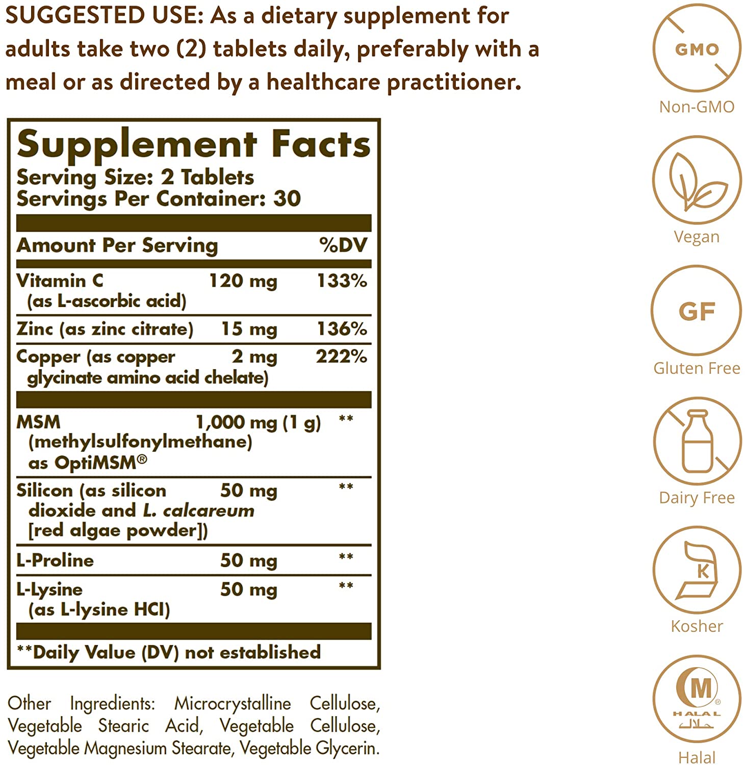 Solgar Skin Hair and Nails - 60 Pack - Helps Build Collagen - with Zinc, Copper and Vitamin C - Vegan and Gluten Free - Image 2
