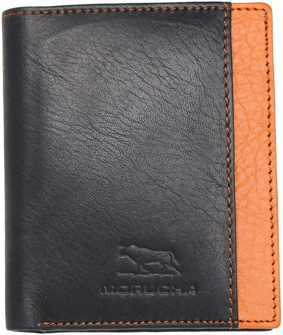 MORUCHA Mens RFID Blocking Super Slim Cardholder Minimalist Leather Bifold Wallet M65 Black Tan - Image 3